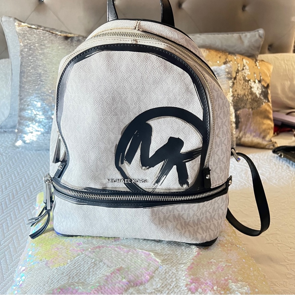 Michael Kors White and Black Backpack
